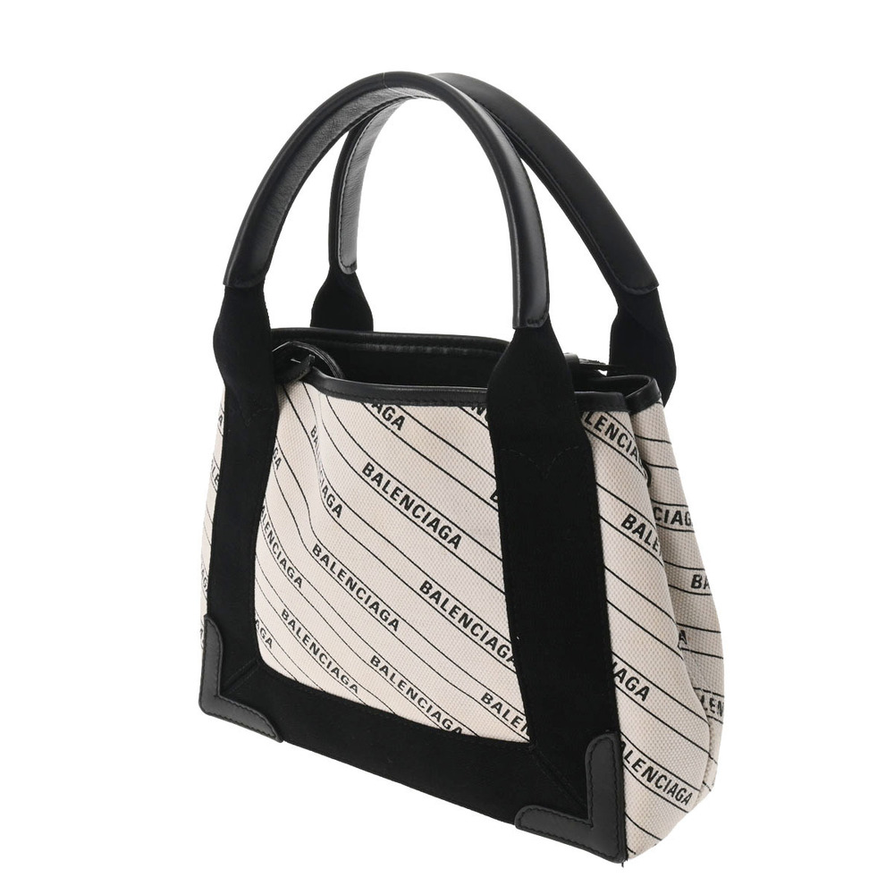 Balenciaga Blue Navy Black White Canvas Handbag Cabas